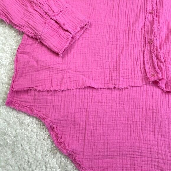 Aerie Pool To Party Button Up Shirt Cover Up Pink Large Oversized - Picture 5 of 9
